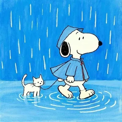 Wearing a blue raincoat and walking a cute kitten in the rain Snoopy Avatar