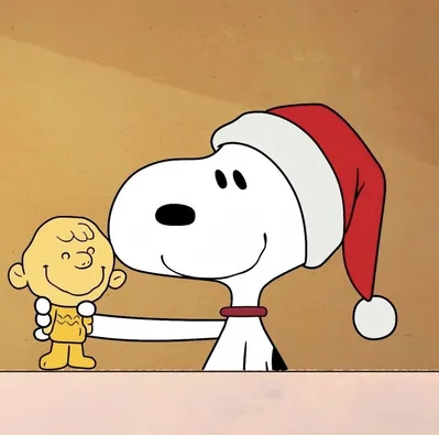 Wearing a Santa hat and holding a Charlie Brown doll Snoopy Avatar
