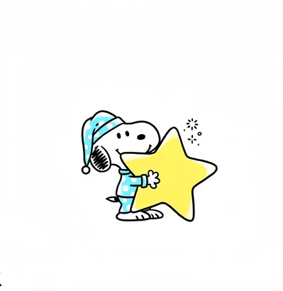 Snoopy in cute pajamas and nightcap hugging a bright yellow star Discord PFP