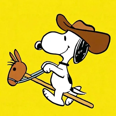 Smiling cowboy riding a wooden stick horse Snoopy Avatar