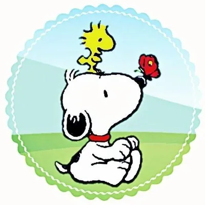 Cute Woodstock on head and butterfly on nose Snoopy Icon