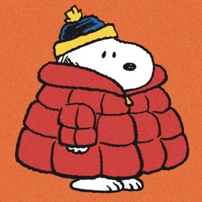 Snoopy bundled up in a puffy red puffer jacket and beanie Discord PFP