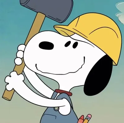 Construction worker Snoopy avatar with yellow hard hat and sledgehammer