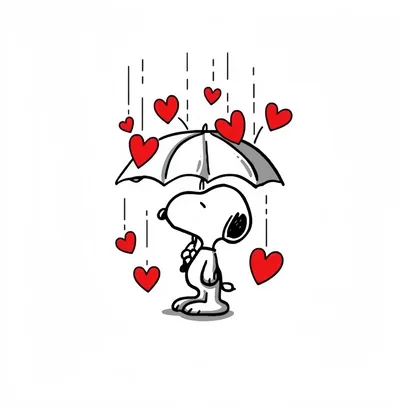 Holding an umbrella under a rain of falling red hearts Snoopy Icon