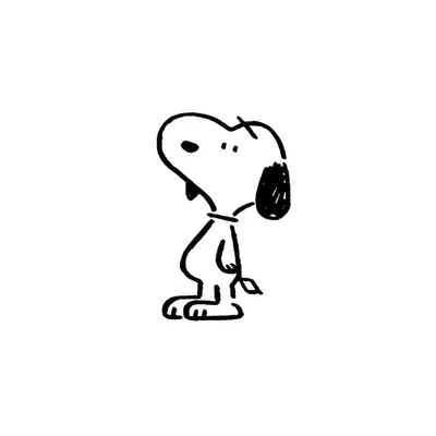 Minimalist black and white hand-drawn standing Snoopy Icon