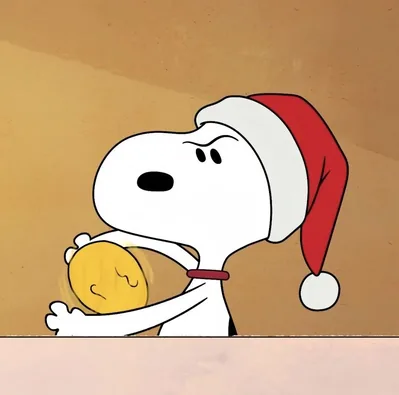 Grumpy Santa Snoopy Icon protectively hugging food