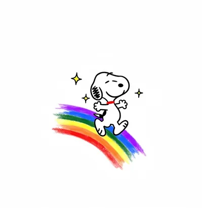 Joyfully walking on a vibrant rainbow with sparkles Snoopy Profile Picture