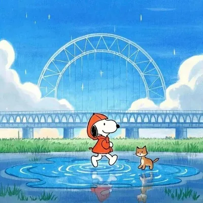 Raincoat Snoopy Profile Picture walking through puddles by the bridge