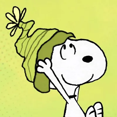 Cute Snoopy wearing a green knit beanie hat smiling Avatar