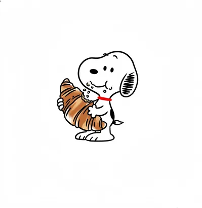 Cute cartoon Snoopy PFP happily eating a big delicious croissant