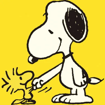 Woodstock holding hands on a vibrant yellow background Snoopy PFP