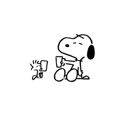 Minimalist drawing of Woodstock toasting with drinks alongside Snoopy PFP