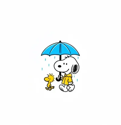 Rainy day walk with Woodstock under a blue umbrella Snoopy Profile Picture