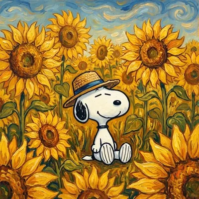 Wearing a straw hat in a vibrant sunflower field Snoopy Avatar