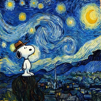 Snoopy wearing a brown hat gazing at the Starry Night sky Avatar