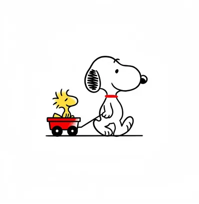 Snoopy pulling Woodstock in a little red wagon Social Media Icon