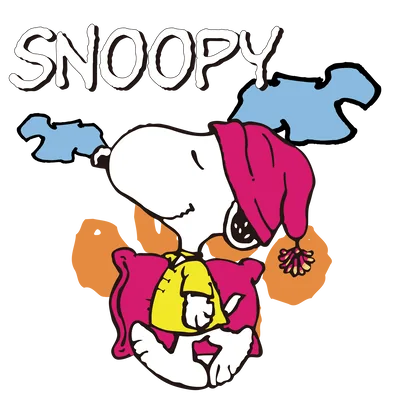 Wearing a pink nightcap and pajamas hugging a pillow Snoopy Transparent PNG