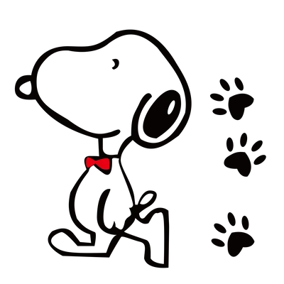 Walking with a red bow tie and paw prints Snoopy Sticker