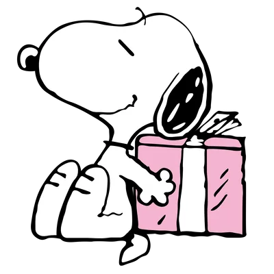 Snoopy happily hugging a pink gift box with ribbon Transparent PNG