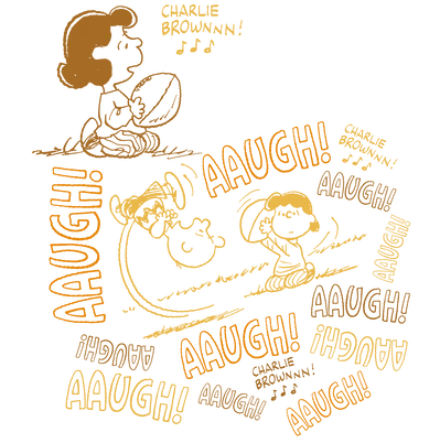 Lucy pulling football away from tumbling Charlie Brown with AAUGH Snoopy Clipart