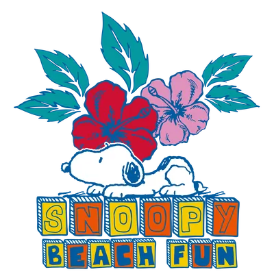 Resting with tropical hibiscus flowers and Beach Fun blocks Snoopy Transparent PNG