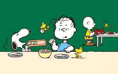 Snoopy and Charlie Brown enjoying a meal together for PC Wallpaper