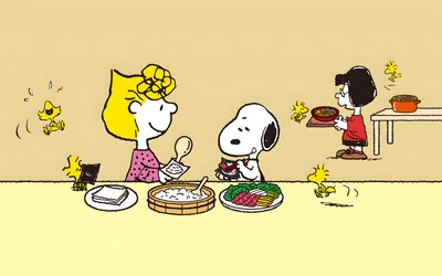 Snoopy and Woodstock enjoying a Japanese sushi meal for PC Wallpaper