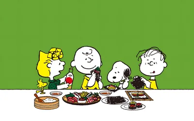 Snoopy, Charlie Brown and Woodstock eating sushi for PC Wallpaper