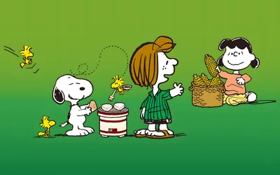 Snoopy, Woodstock and Lucy grilling rice cakes for PC Wallpaper