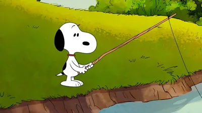 Snoopy fishing by the river on a sunny day for PC 4K Image