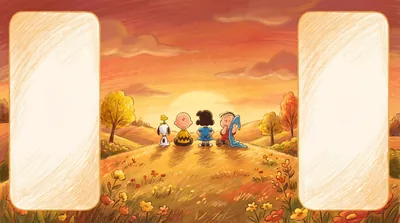 Snoopy, Charlie Brown, Lucy and Woodstock watching a sunset for PC 4K Image