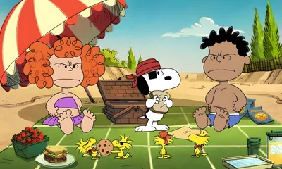 Snoopy as a pirate with Woodstock having a fun beach picnic for PC Wallpaper