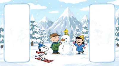 Snoopy skiing with Charlie Brown, Lucy and Woodstock for PC Wallpaper