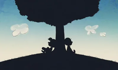 Charlie Brown and Lucy silhouette sitting under a tree for PC Wallpaper