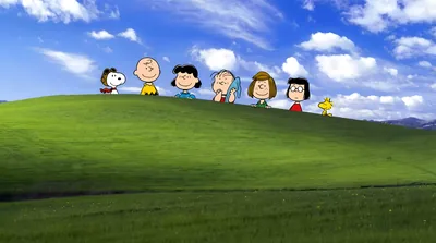 Snoopy, Charlie Brown and friends on a green hill for PC Wallpaper
