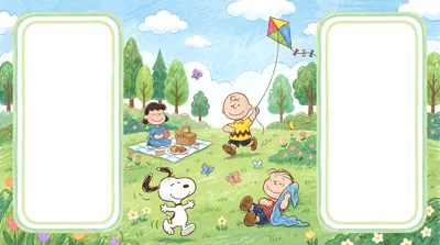 Snoopy, Charlie Brown, and Lucy having a picnic in the park for PC Background