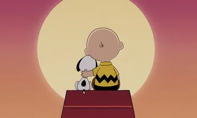 Snoopy and Charlie Brown watching the sunset together for PC Background