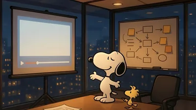 Snoopy and Woodstock giving an office meeting presentation Wallpaper for PC