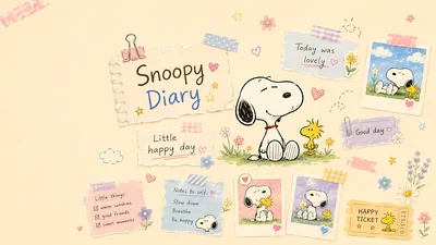 Cute Snoopy and Woodstock scrapbook diary aesthetic Wallpaper for PC
