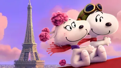 Flying Ace Snoopy with cute companion in Paris by Eiffel Tower for PC 4K Image