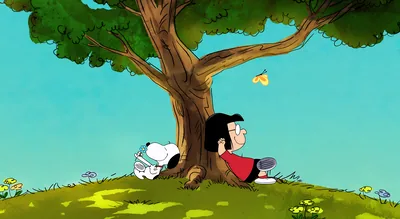 Snoopy enjoying a peaceful sunny day under a big tree for PC Wallpaper