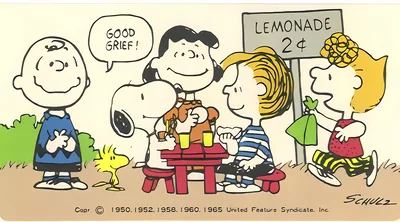Charlie Brown, Snoopy and Woodstock at the lemonade stand for PC Wallpaper