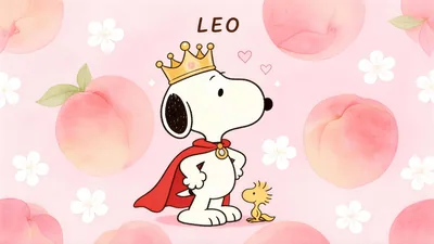 King Snoopy and Woodstock surrounded by sweet pink peaches for PC Wallpaper