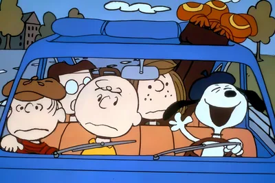 Happy Snoopy driving a car with worried Charlie Brown for PC 4K Image