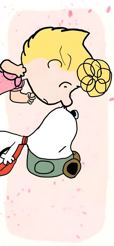Snoopy and a cute character sharing a sweet nose kiss for iPhone Wallpaper