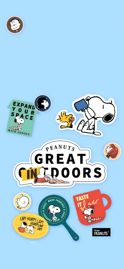 Snoopy, Charlie Brown and Woodstock outdoor sticker style for iPhone Wallpaper