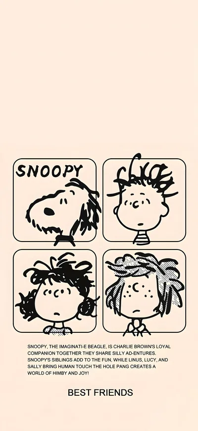 Snoopy, Charlie Brown, and Lucy minimalist line art for iPhone Background