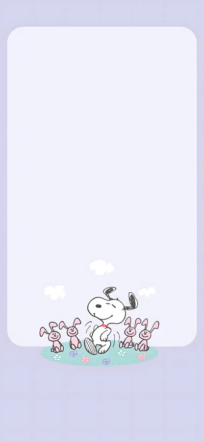 Snoopy walking with pink bunnies on the grass for iPhone Background