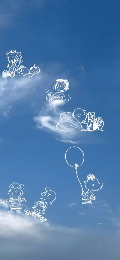 Snoopy, Charlie Brown, Lucy and friends playing in the sky for iPhone 4K Image