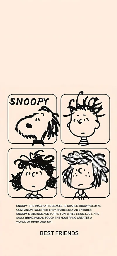 Snoopy, Charlie Brown, and Lucy minimalist sketch grid for iPhone Wallpaper